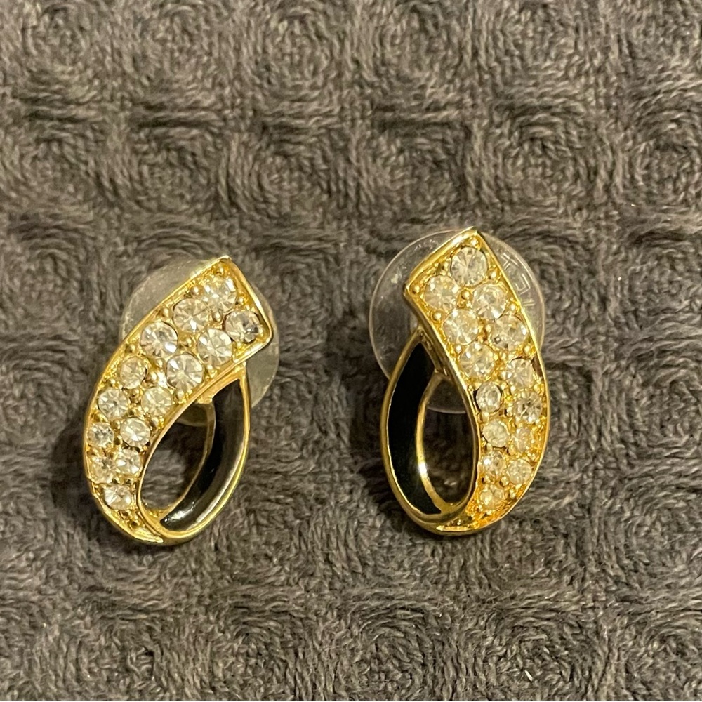 Vintage Gold tone and Silver Crystal Earrings